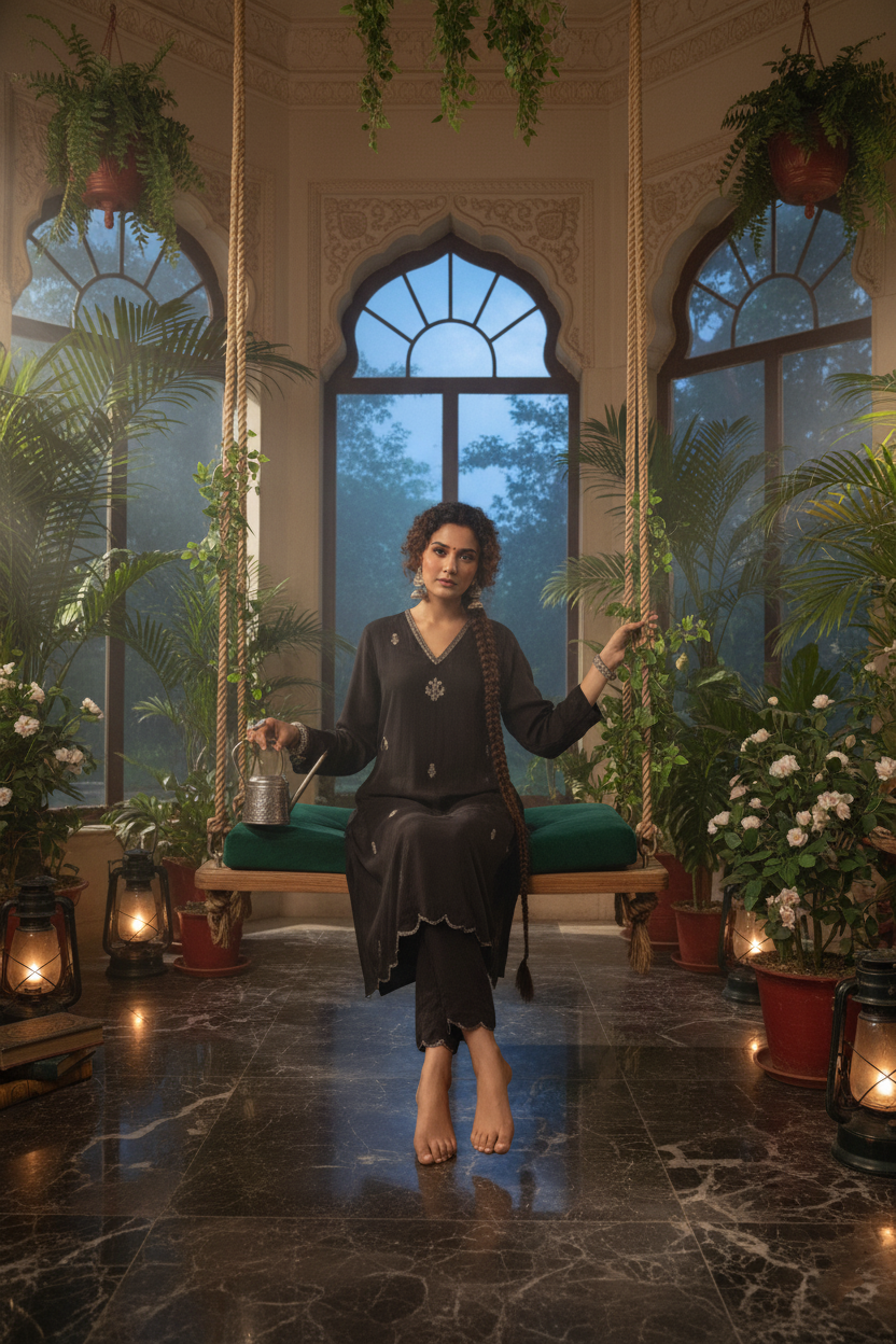 Noir Éclat Handcrafted Kurta Set | Luxury Black