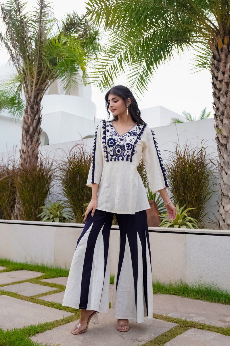 Ivory Elegance Embroidered Cotton Co-Ord Set