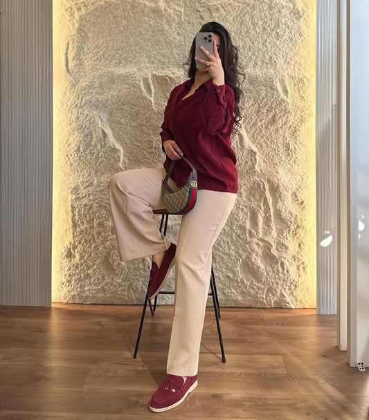 Maroon Cotton Shirt & Cream Flex Pants Co-ord Set – Smart Casual Premium Edition