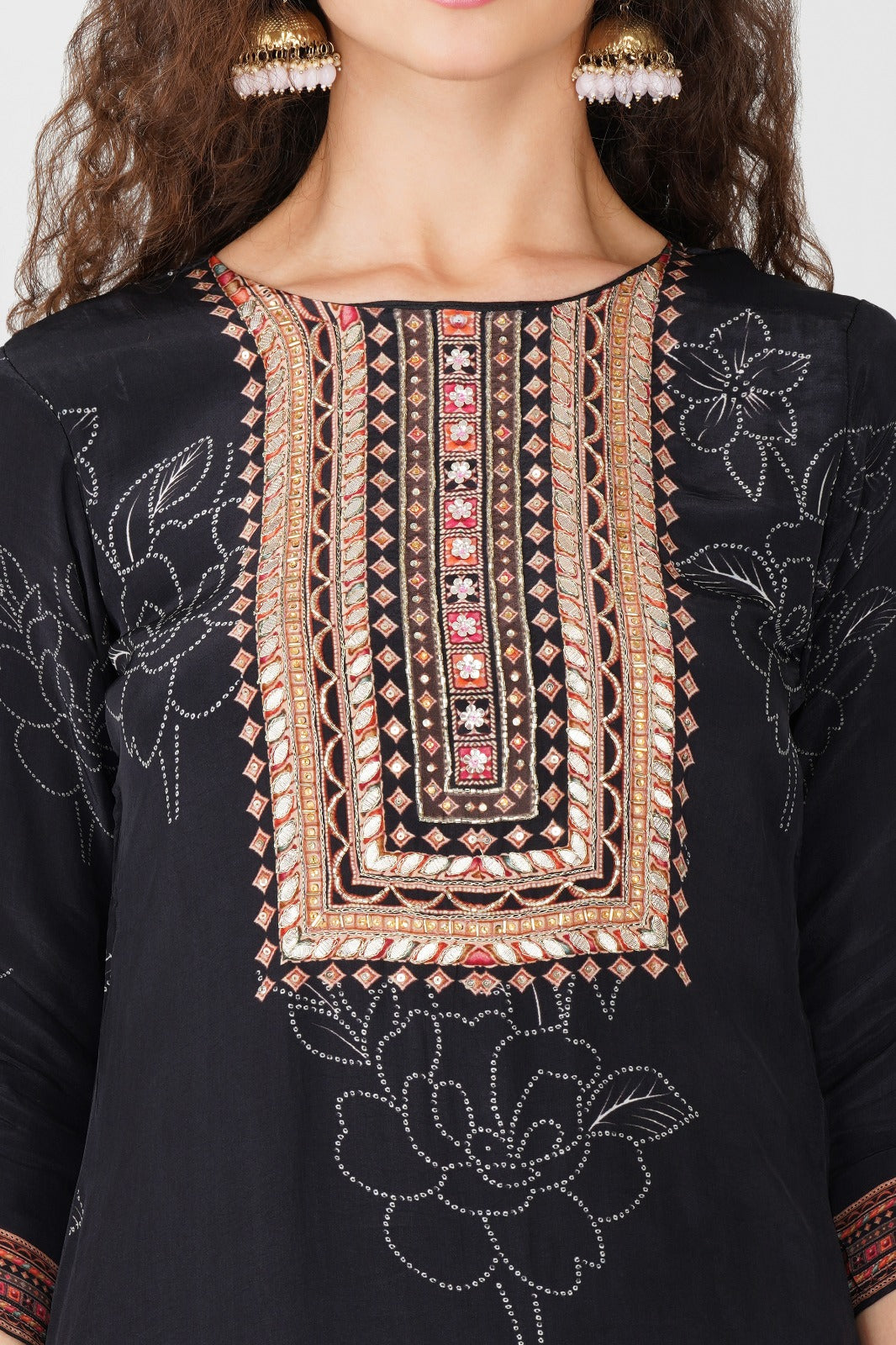 Luxury Black Embroidered Kurti Set with Dupatta