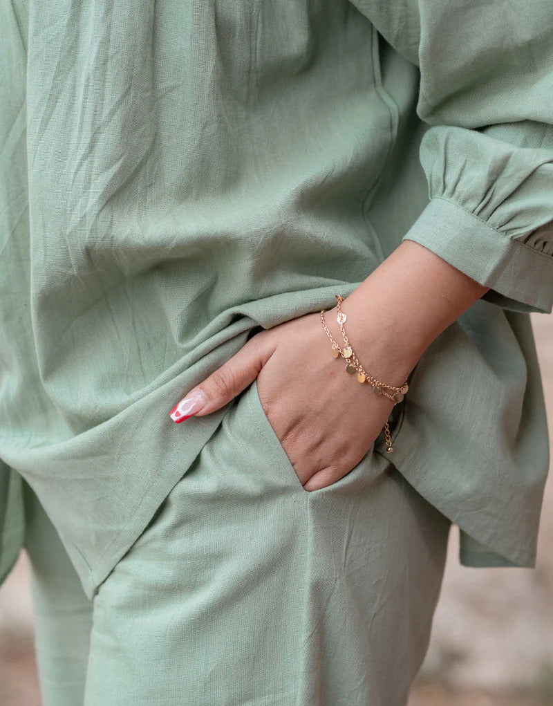 Sage Green Cotton Co-ord Set for Women | Relaxed Fit Luxury Casual Wear by Laxurine