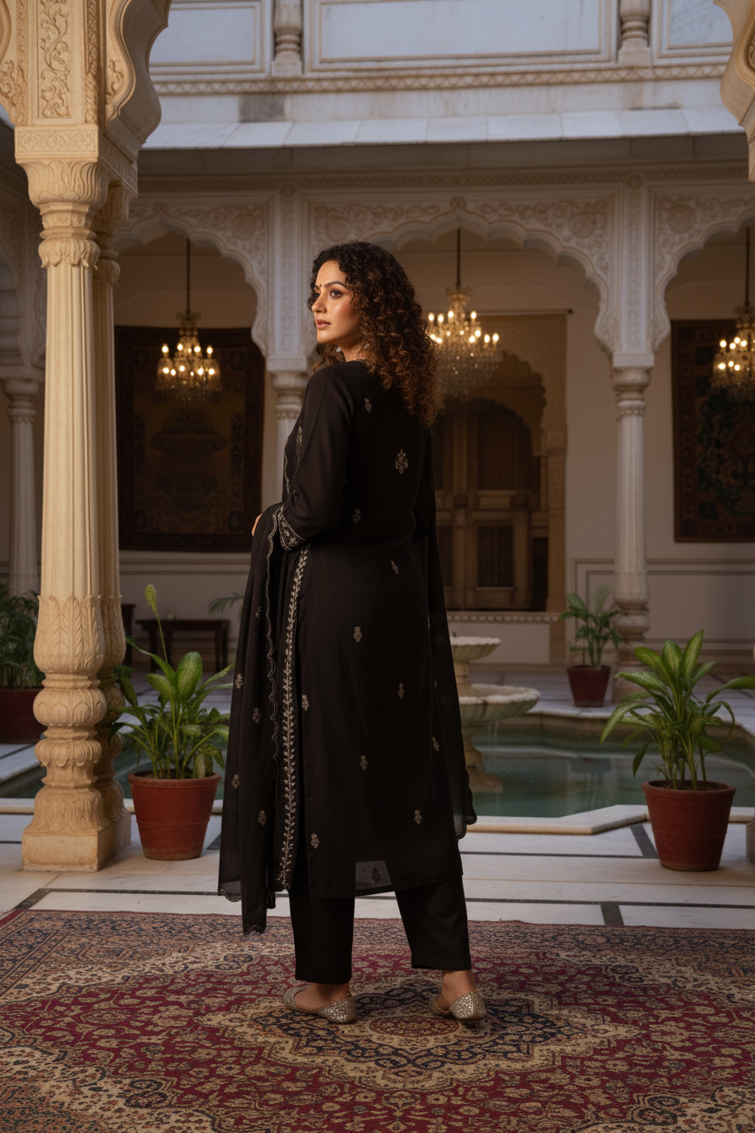 Noir Éclat Handcrafted Kurta Set | Luxury Black