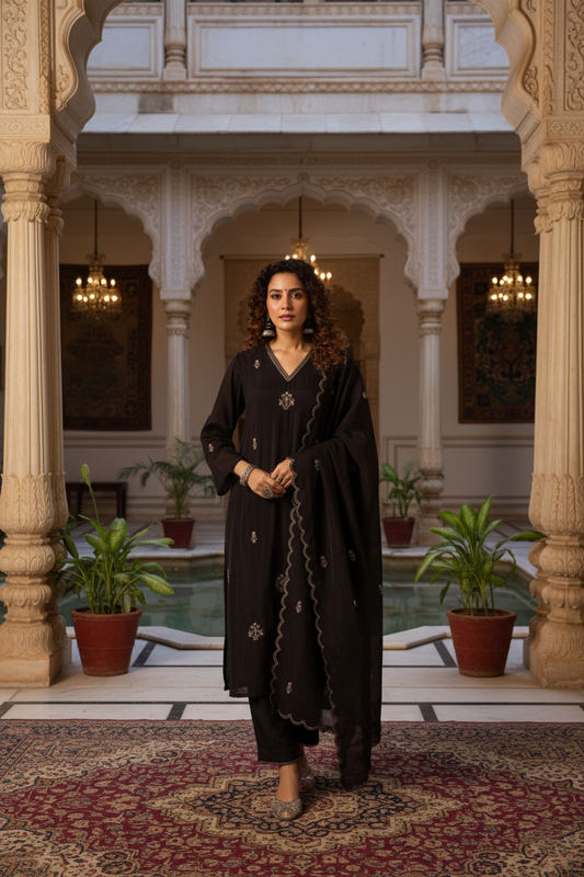 Noir Éclat Handcrafted Kurta Set | Luxury Black