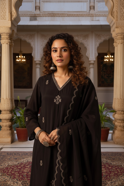 Noir Éclat Handcrafted Kurta Set | Luxury Black