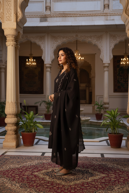 Noir Éclat Handcrafted Kurta Set | Luxury Black