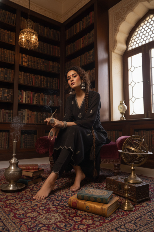 Noir Éclat Handcrafted Kurta Set | Luxury Black