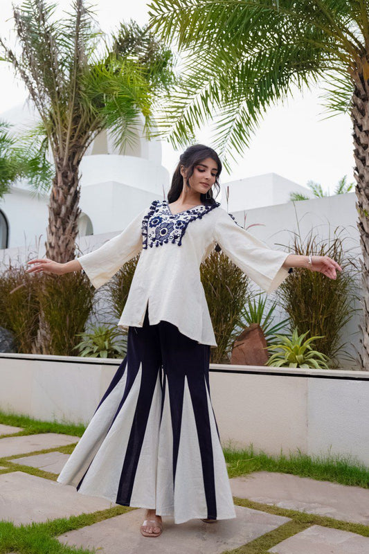 Ivory Elegance Embroidered Cotton Co-Ord Set