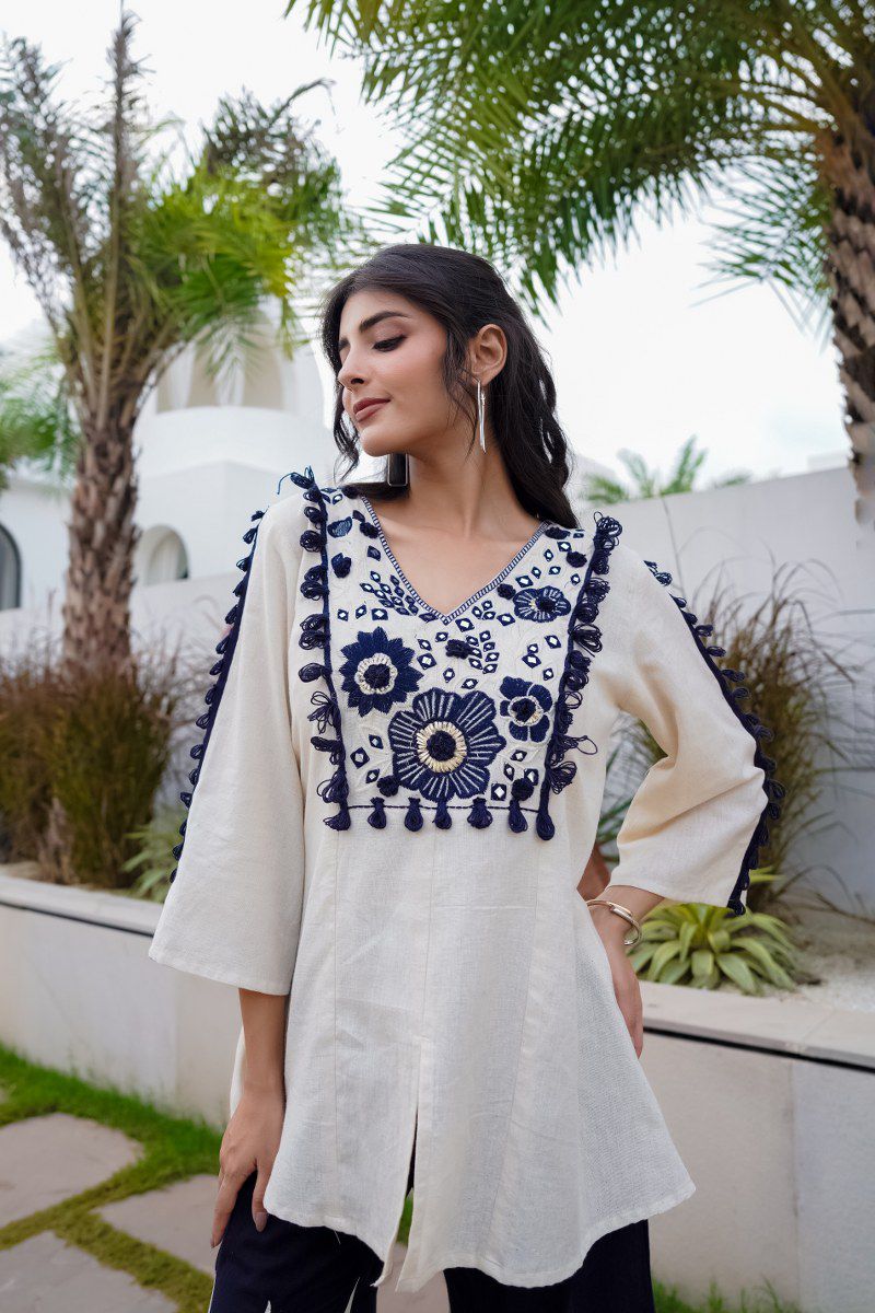 Ivory Elegance Embroidered Cotton Co-Ord Set
