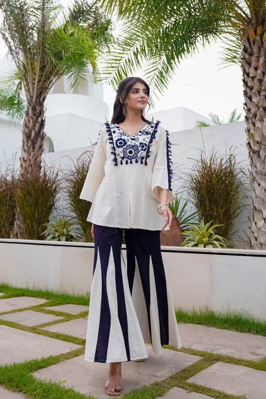 Ivory Elegance Embroidered Cotton Co-Ord Set