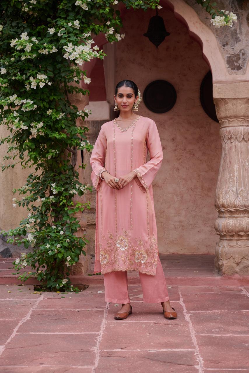 Tissue Shimmer Partywear 3PC Suit Set with Heavy Beads Work | Festive and Party Wear