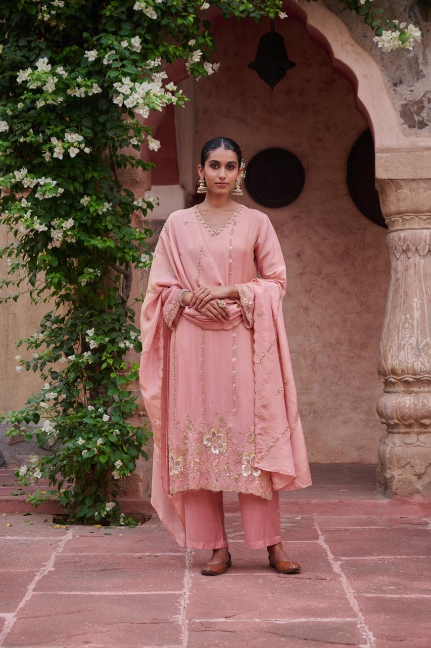 Tissue Shimmer Partywear 3PC Suit Set with Heavy Beads Work | Festive and Party Wear