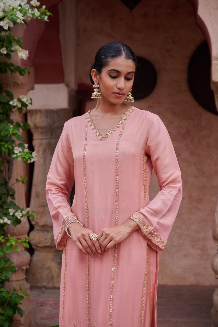 Tissue Shimmer Partywear 3PC Suit Set with Heavy Beads Work | Festive and Party Wear