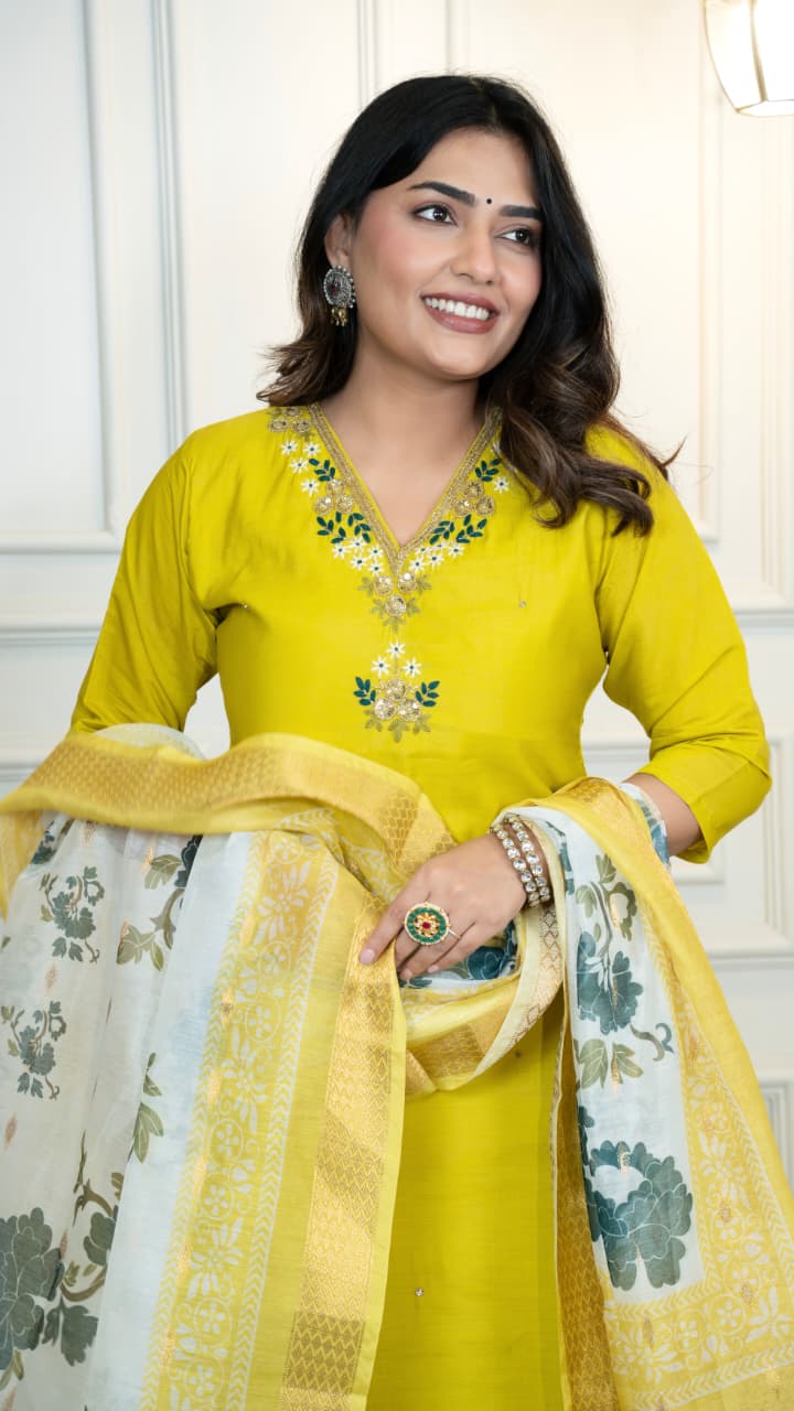 Sunlit Mustard Floral Kurta Set