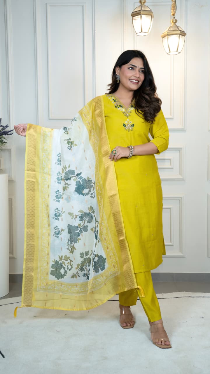 Sunlit Mustard Floral Kurta Set