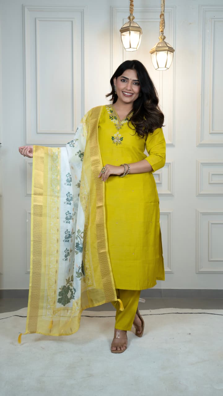Sunlit Mustard Floral Kurta Set
