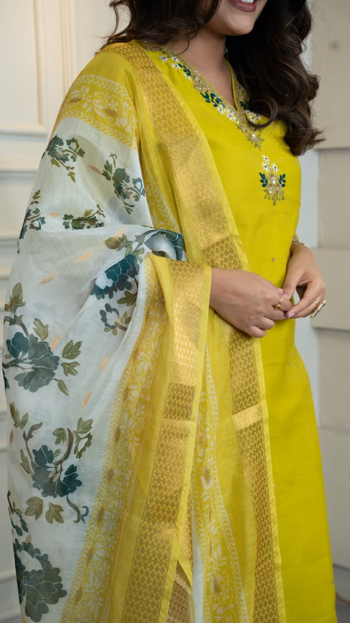 Sunlit Mustard Floral Kurta Set