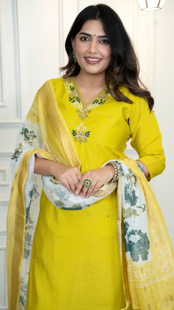 Sunlit Mustard Floral Kurta Set