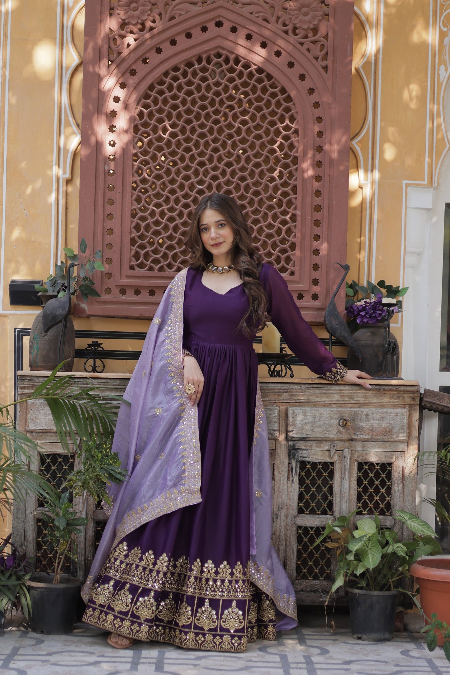 Royal Plum Embroidered Anarkali Set