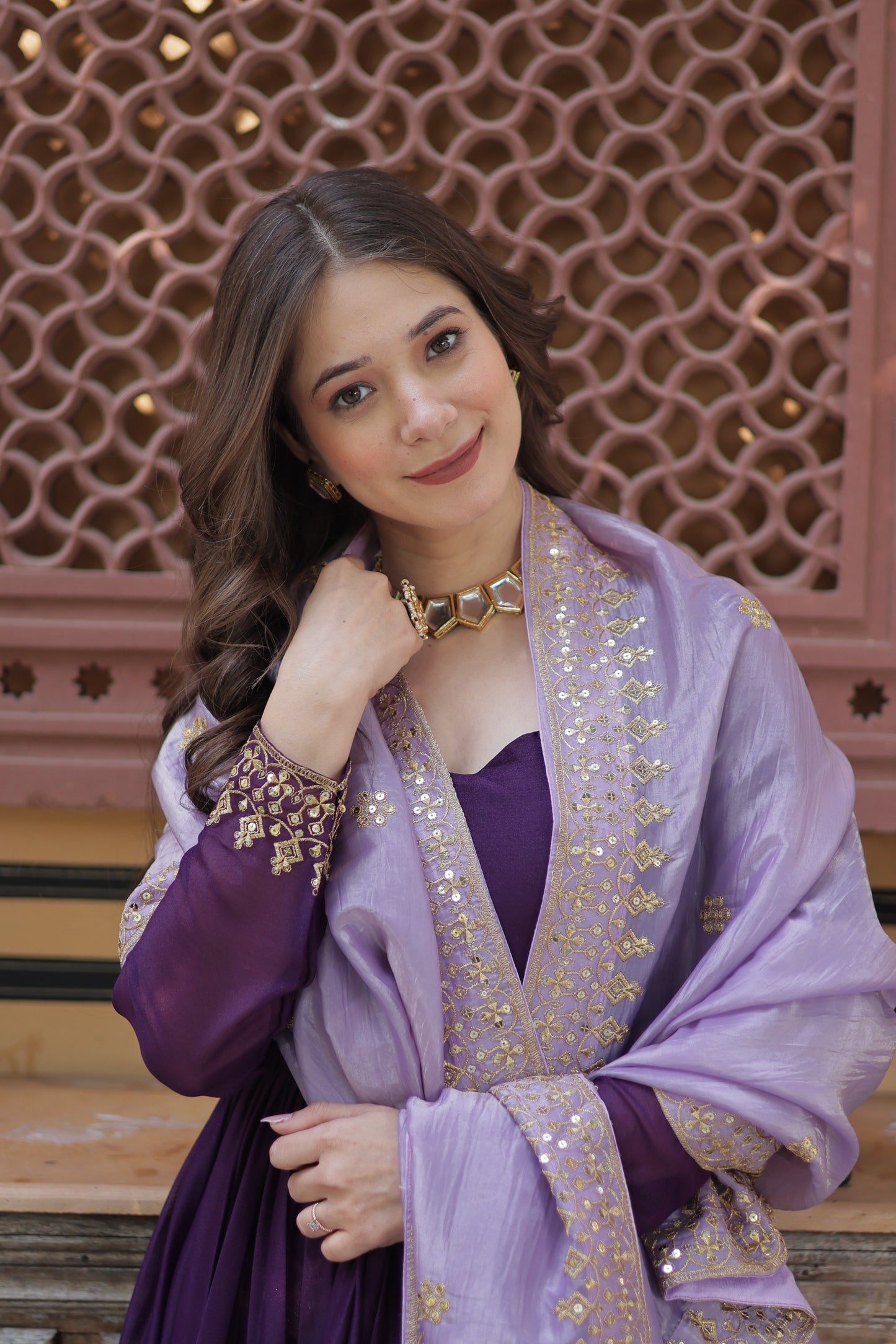 Royal Plum Embroidered Anarkali Set