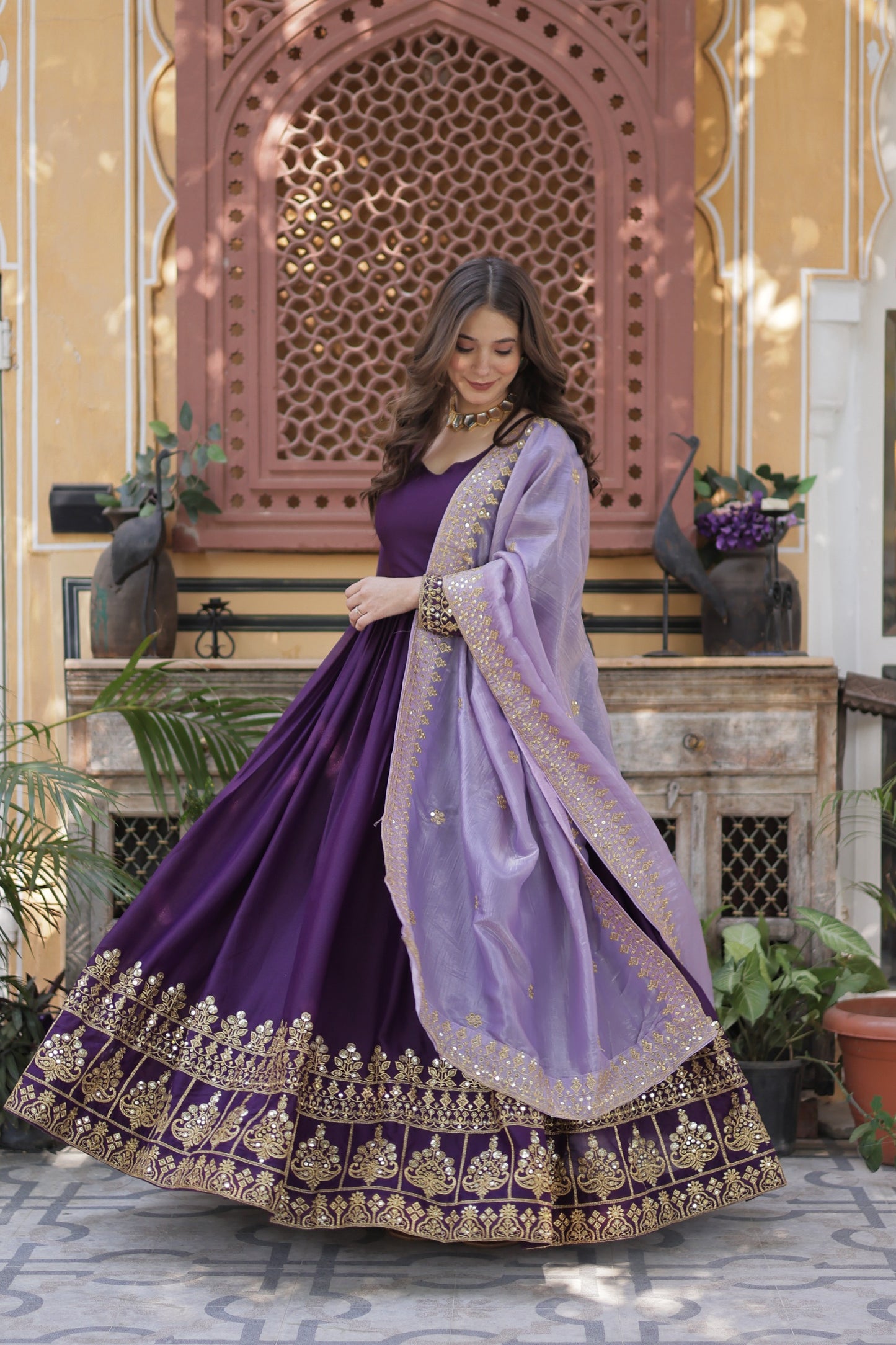Royal Plum Embroidered Anarkali Set