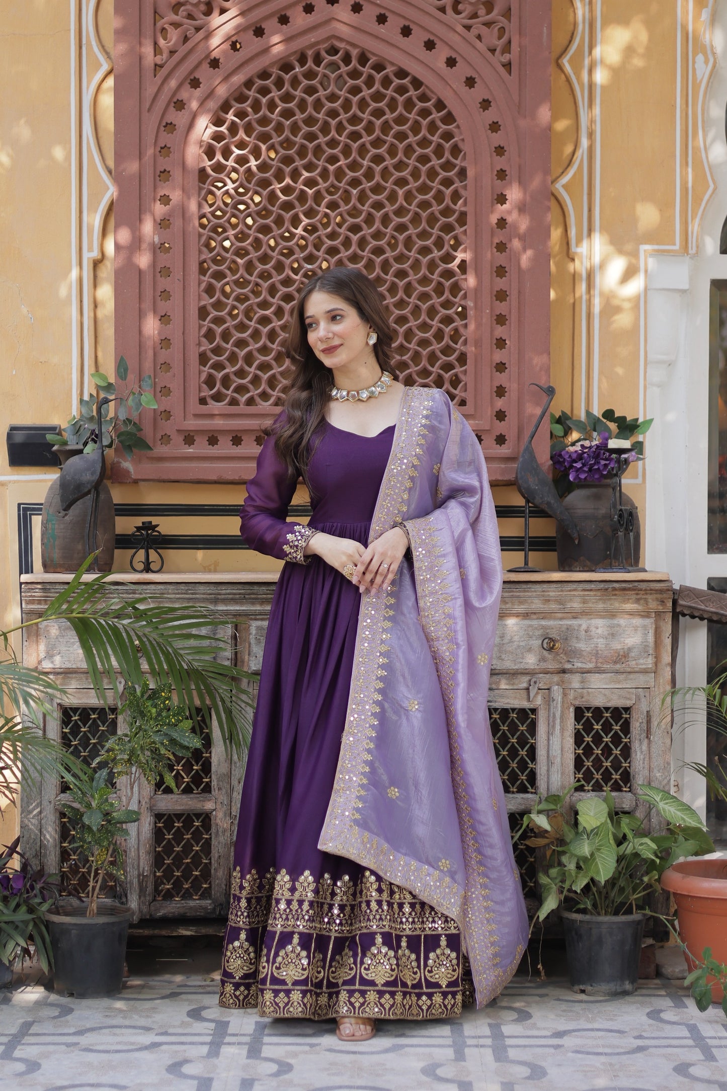 Royal Plum Embroidered Anarkali Set