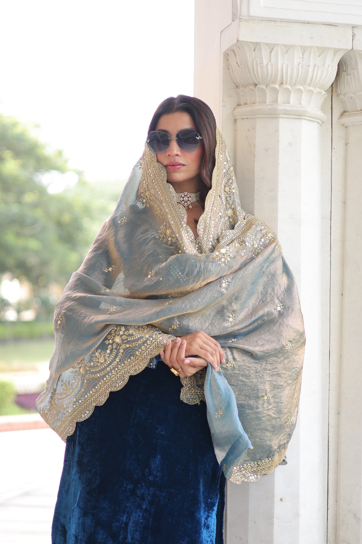 Velvet Sequin Embroidered 3-Piece Designer Set – Top, Pant & Dupatta | Winter Vication