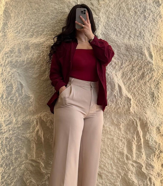 Maroon Cotton  Shirt & Cream Flex Pants Co-ord Set – Smart Casual Premium Edition