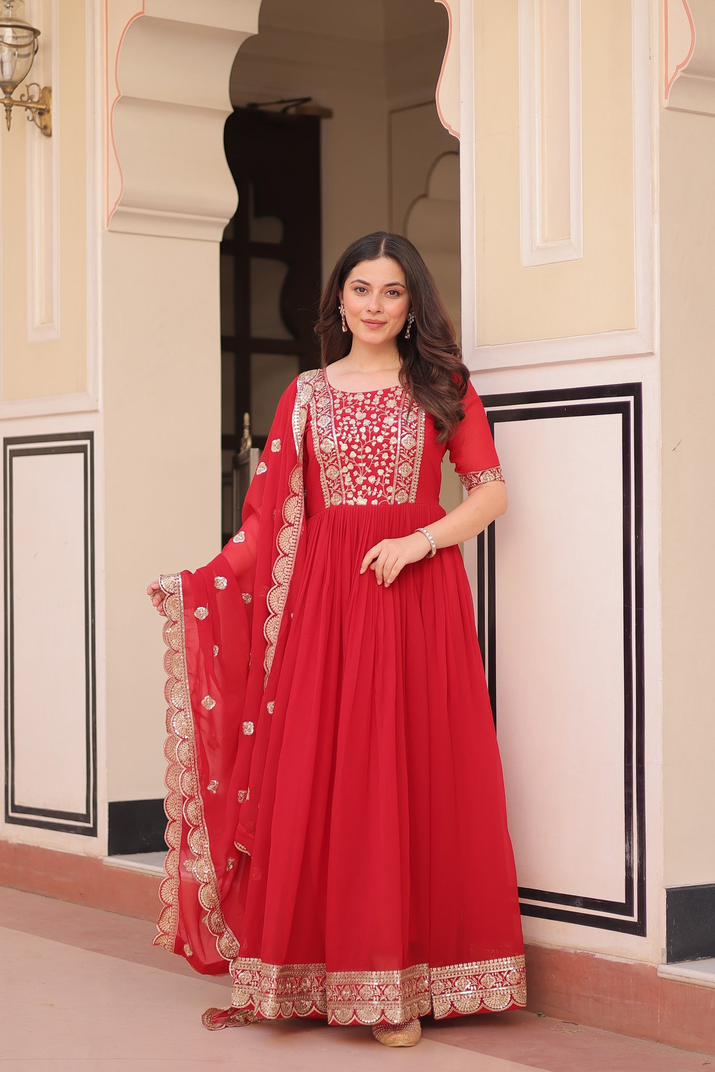 Crimson Royale Embroidered Anarkali Set