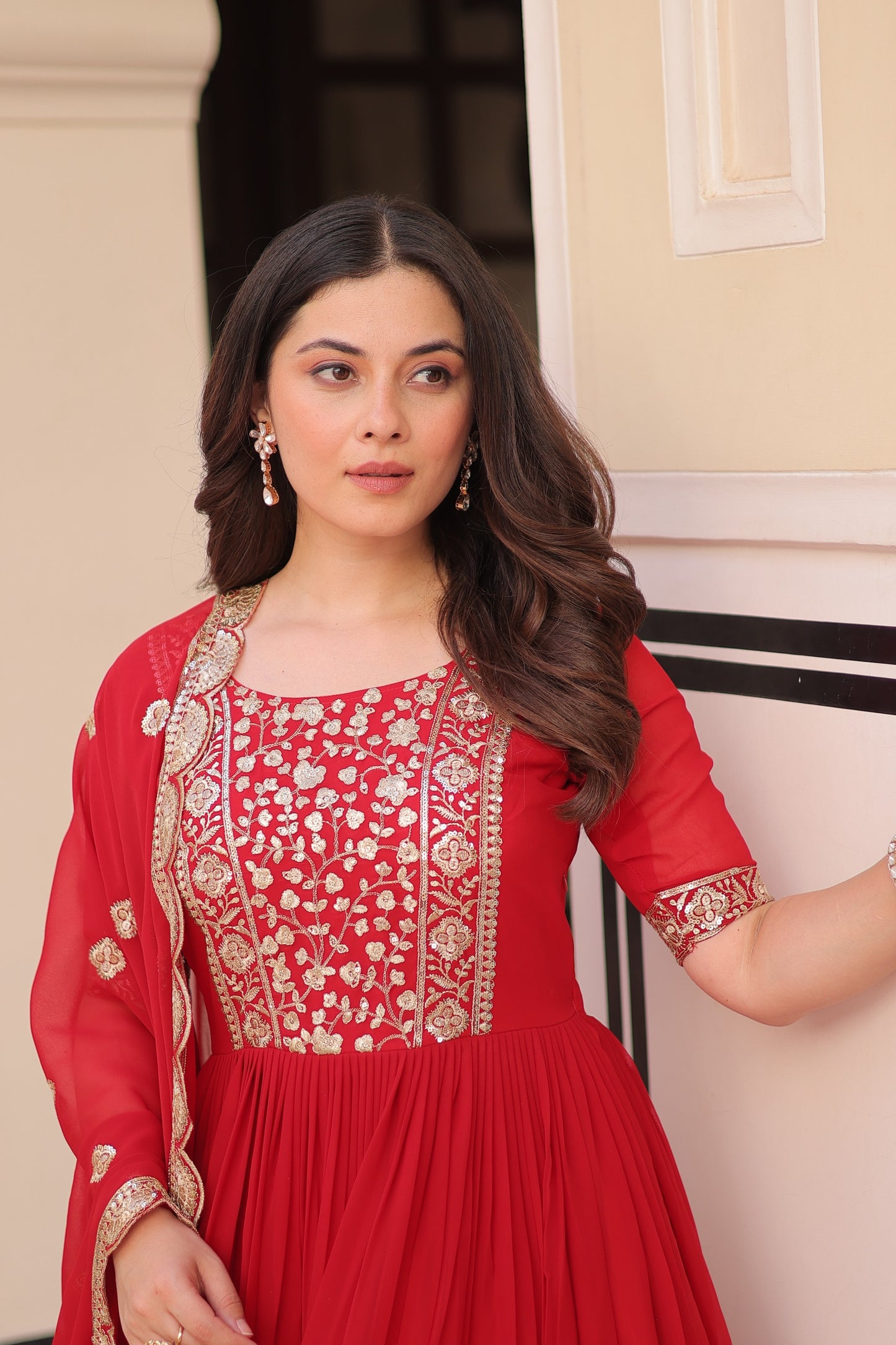 Crimson Royale Embroidered Anarkali Set