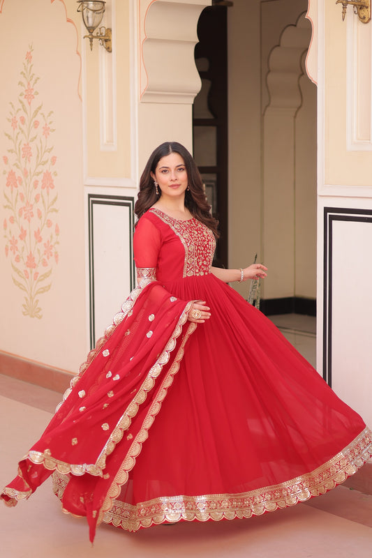 Crimson Royale Embroidered Anarkali Set