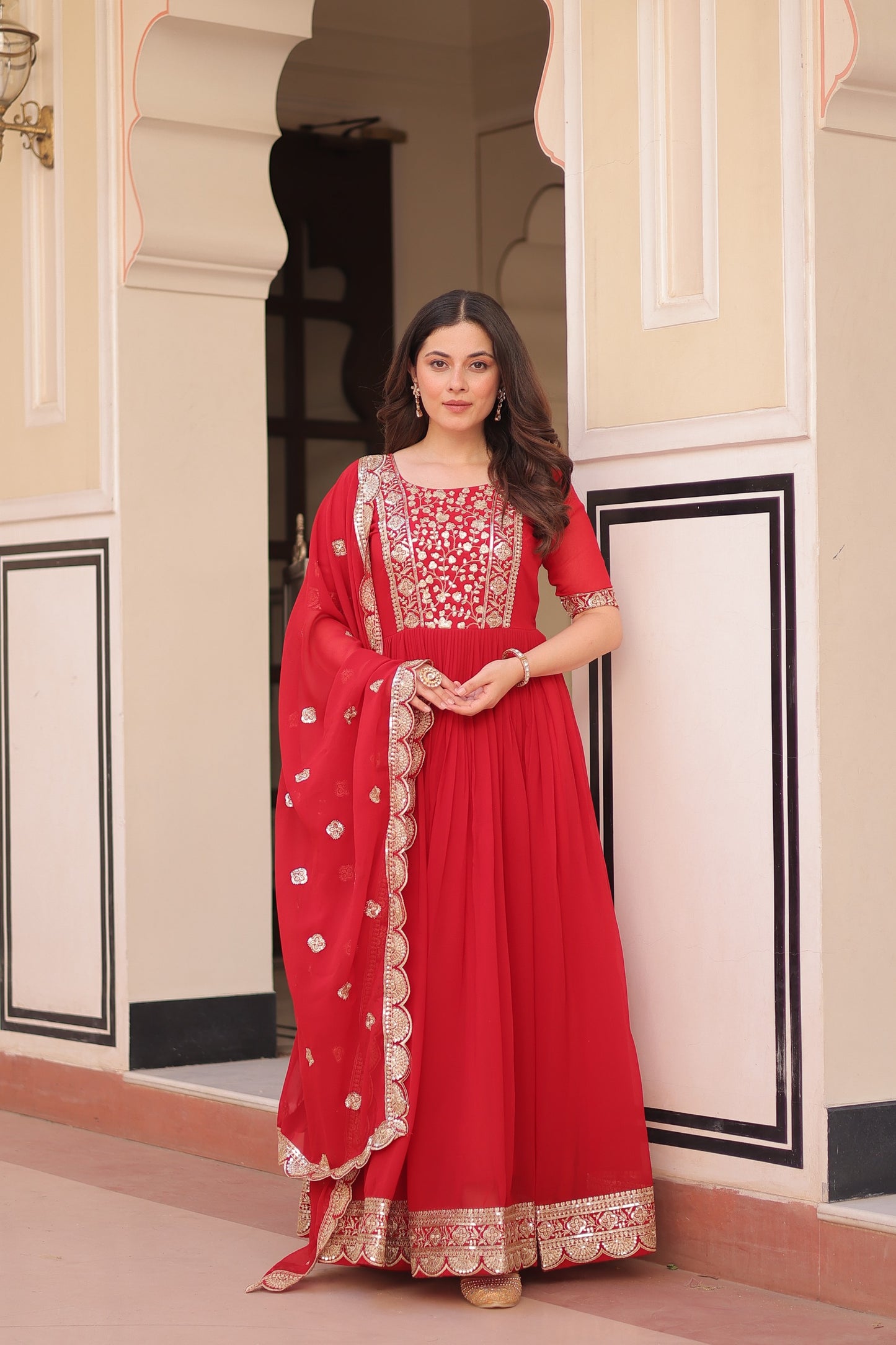 Crimson Royale Embroidered Anarkali Set