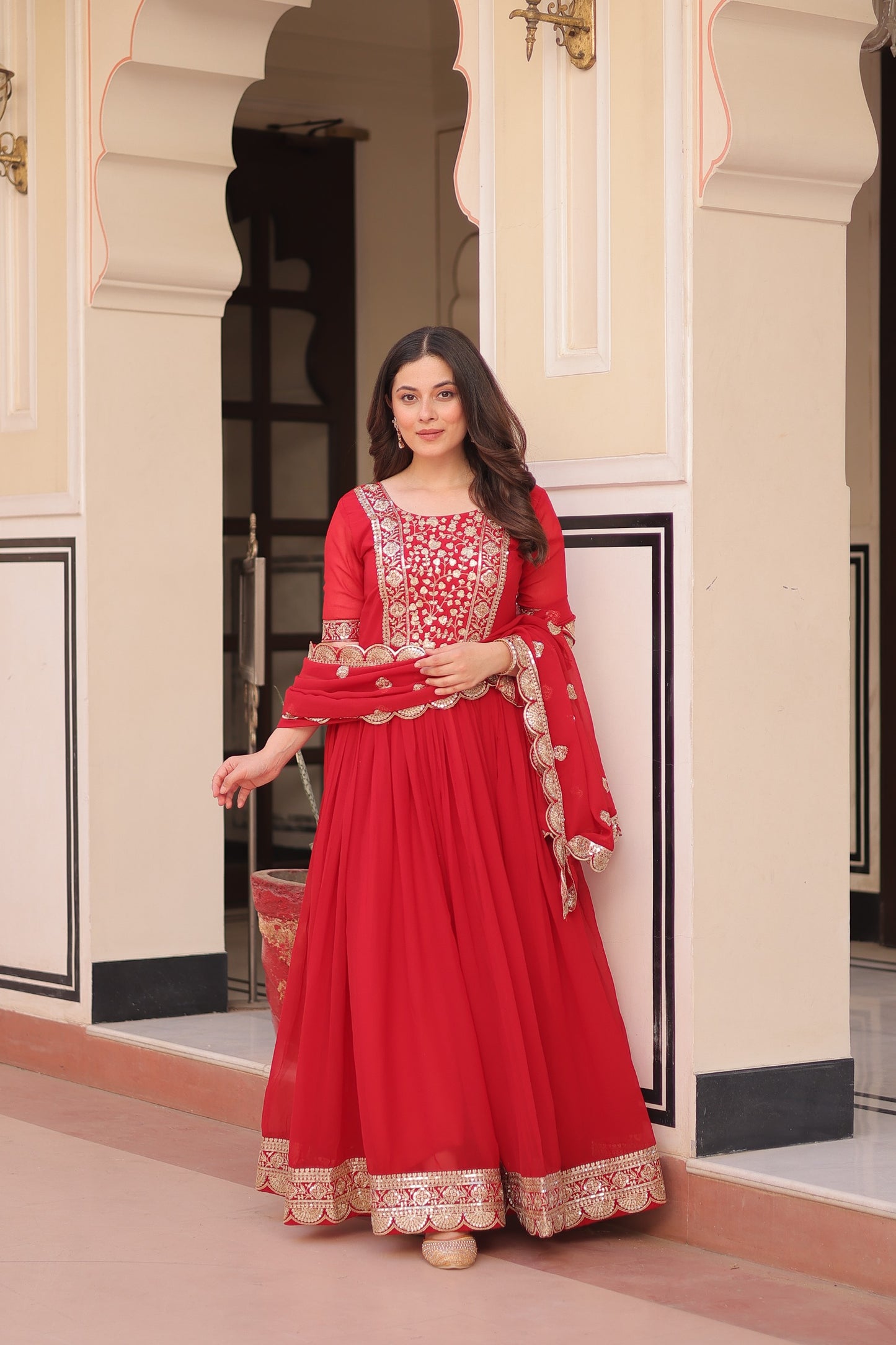 Crimson Royale Embroidered Anarkali Set