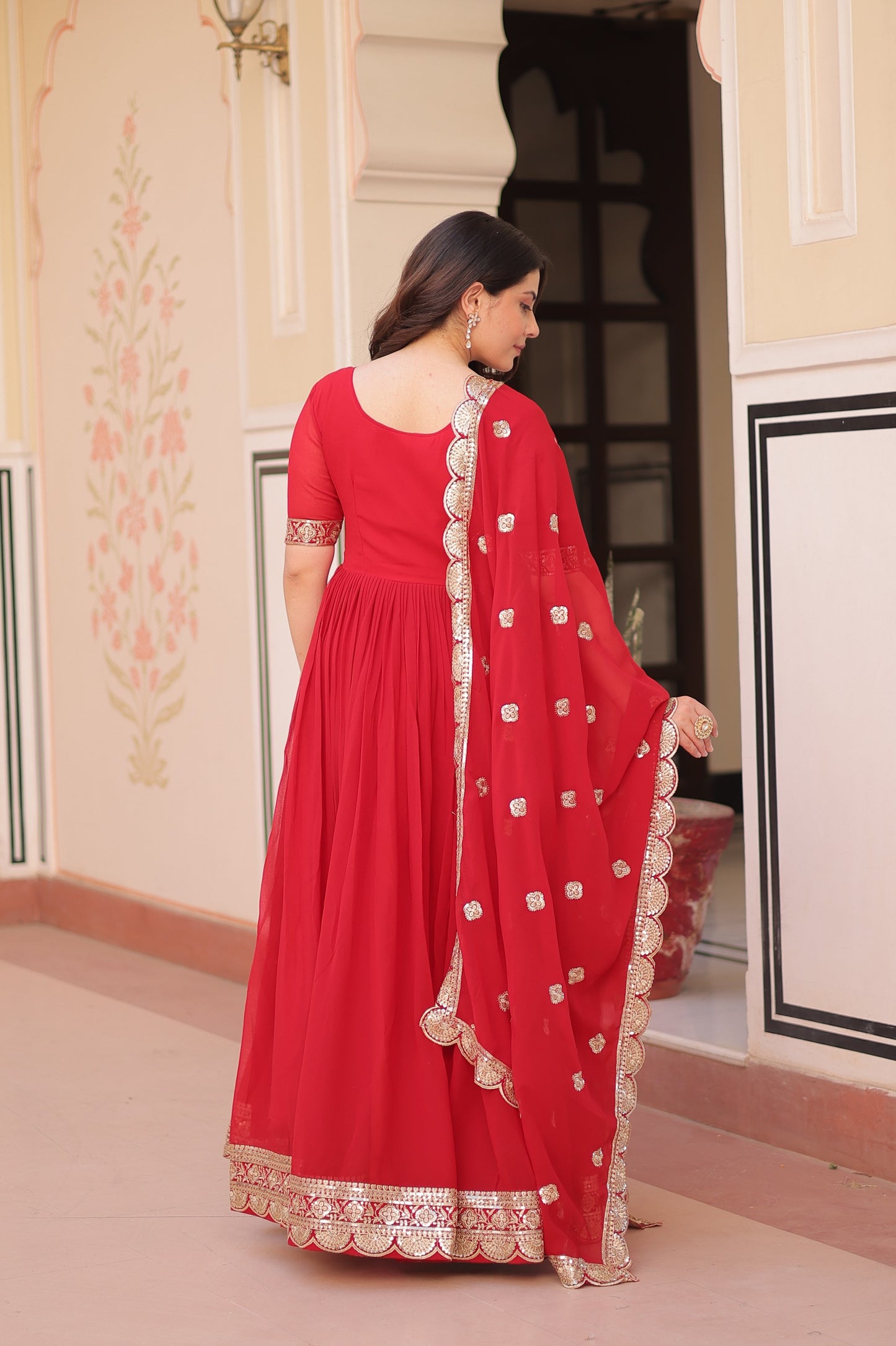 Crimson Royale Embroidered Anarkali Set