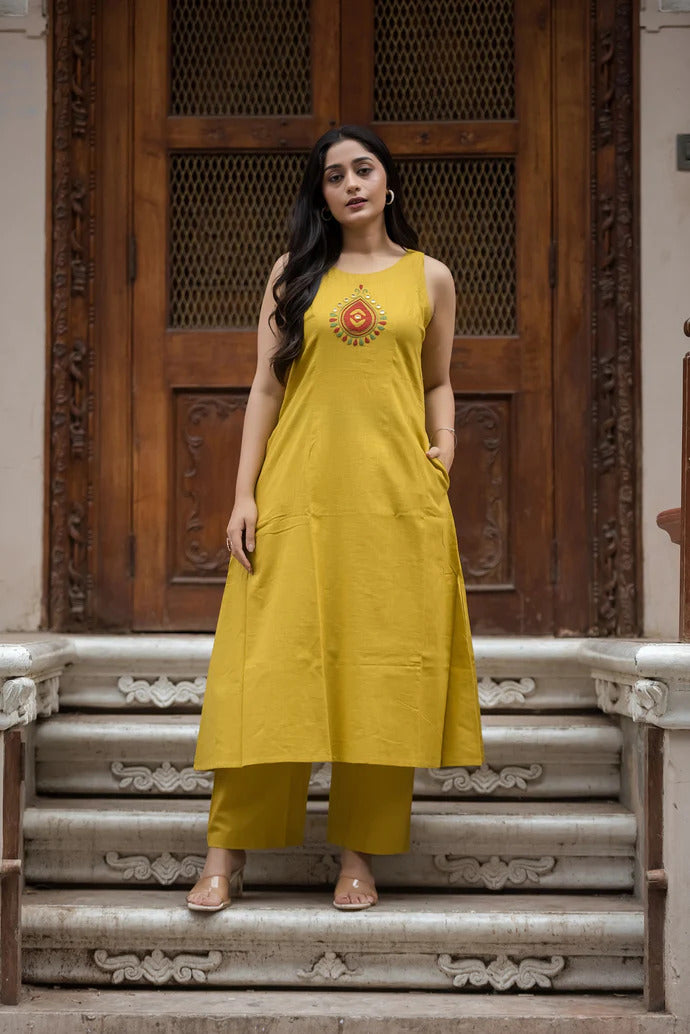 Yellow A-Line Top & Palazzo Set – Elegant Handcrafted Festive Co-ord | Laxurine Luxe Collection