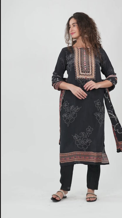 Luxury Black Embroidered Kurti Set with Dupatta