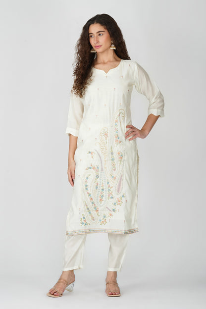 Elegant White Embroidered Kurti Set with Dupatta