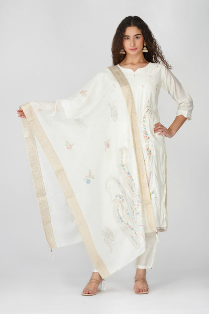 Elegant White Embroidered Kurti Set with Dupatta