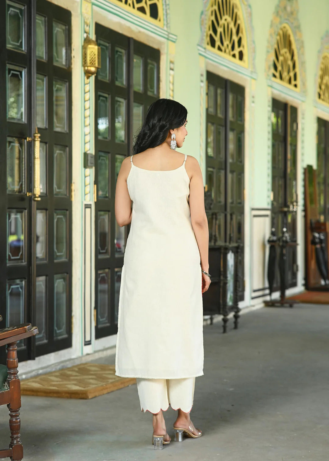 Ivory Cotton Embroidered Kurta Set with Dupatta | Minimal Festive Wear by Laxurine