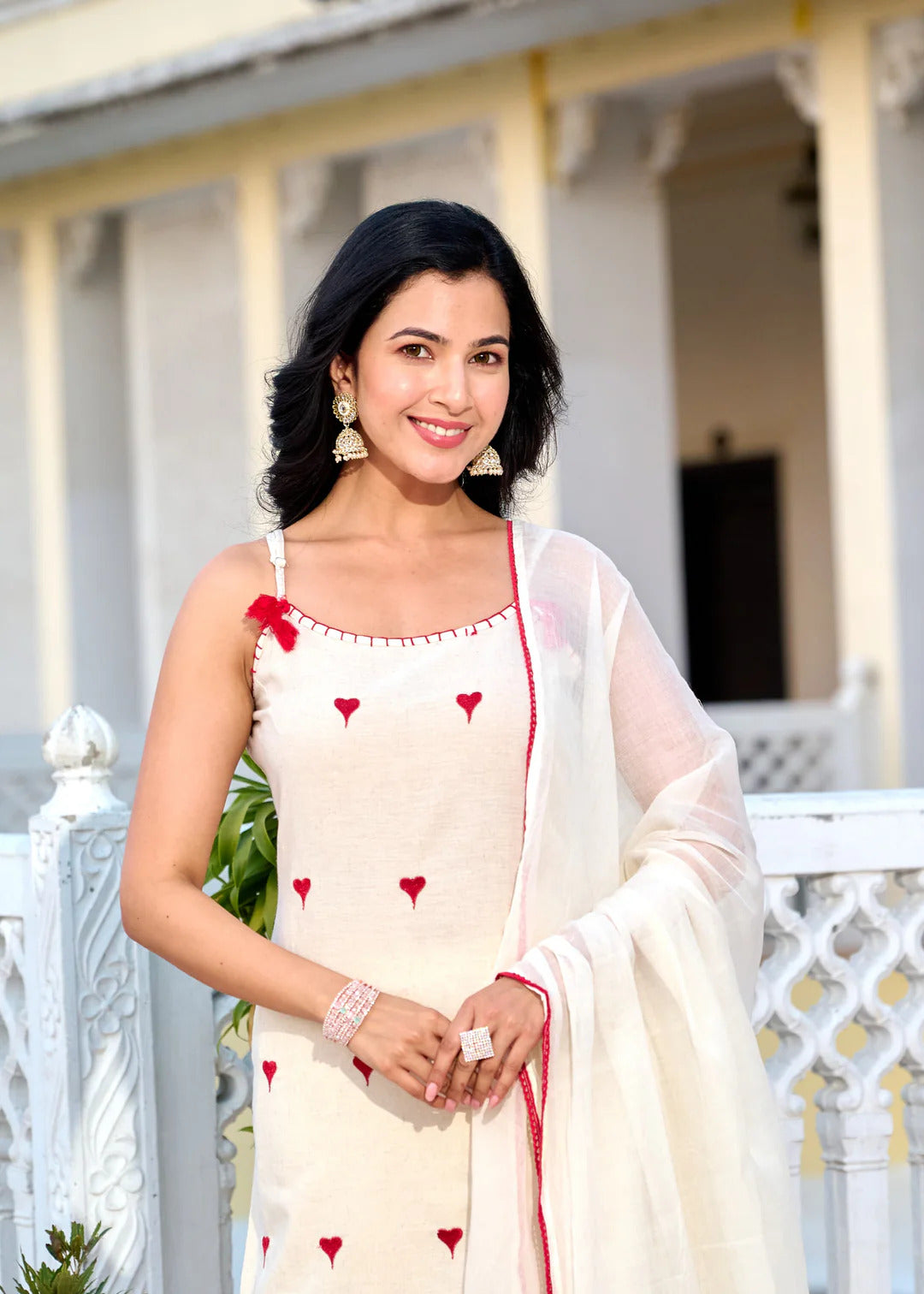 Ivory Cotton Embroidered Kurta Set with Dupatta | Minimal Festive Wear by Laxurine