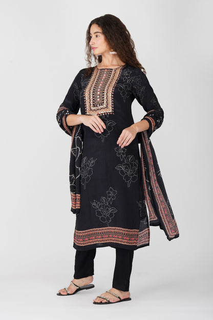 Luxury Black Embroidered Kurti Set with Dupatta
