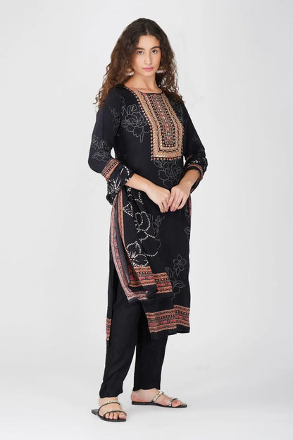 Luxury Black Embroidered Kurti Set with Dupatta