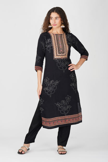 Luxury Black Embroidered Kurti Set with Dupatta