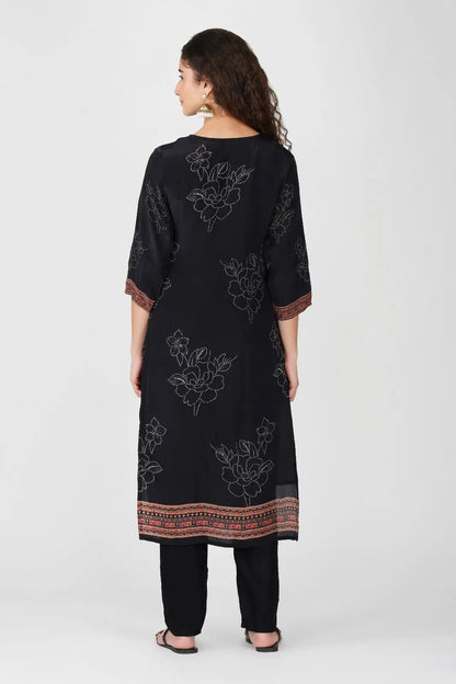 Luxury Black Embroidered Kurti Set with Dupatta