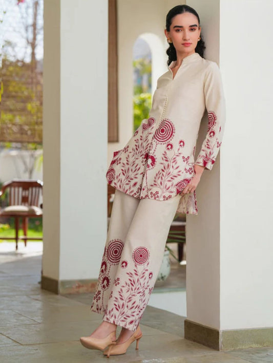 Ivory Rouge Floral Embroidered Co-ord Set