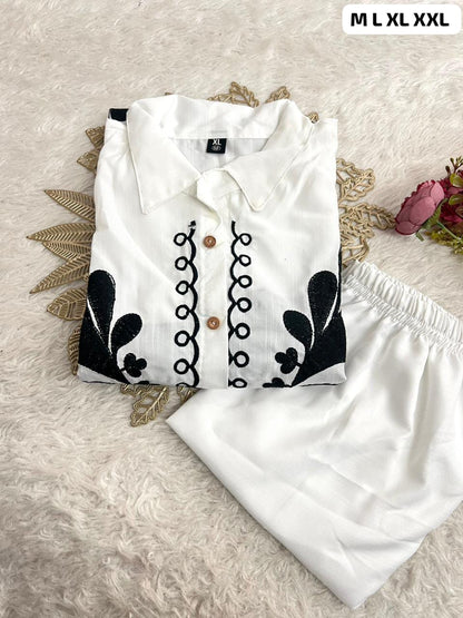 Luxury Embroidered Cotton Shirt for Women | Black & Ivory Indo-Western Designer Top