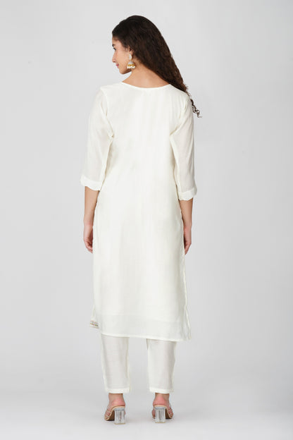 Elegant White Embroidered Kurti Set with Dupatta