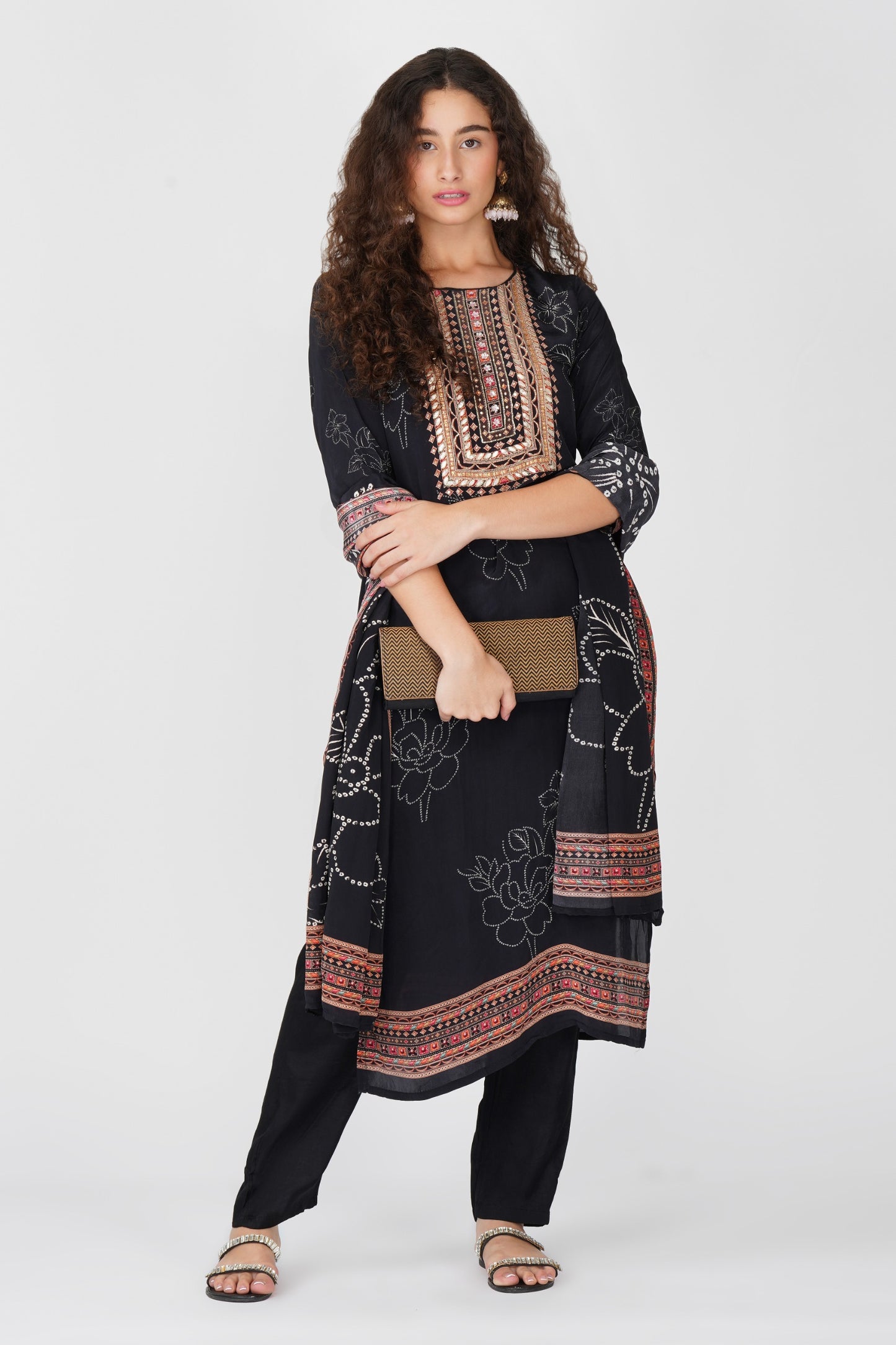 Luxury Black Embroidered Kurti Set with Dupatta